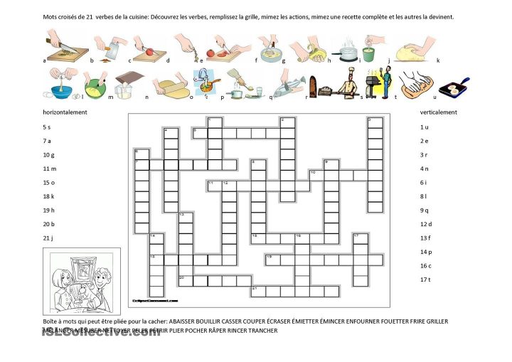 Verbes De La Cuisine | Vocabulaire Cuisine, Mots Croisés Et Fle tout Mots Fleches Cm1 Imprimer