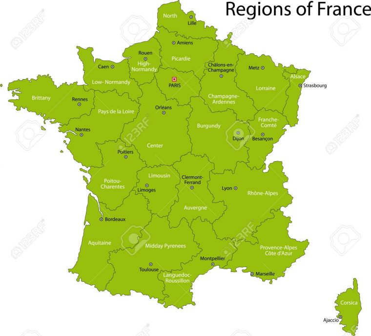 Vert Carte De France Avec Les Régions Et Les Principales Villes avec Carte De La France Avec Les Régions