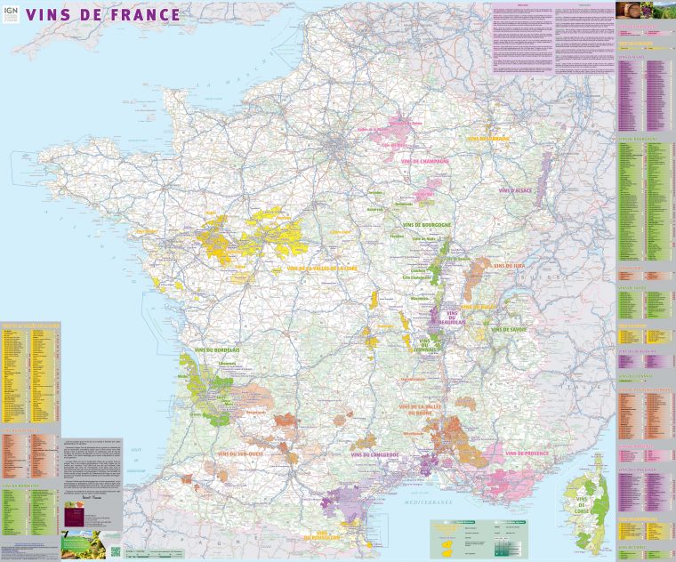 Vins De France (Poster Plastifié) tout Grande Carte De France À Imprimer