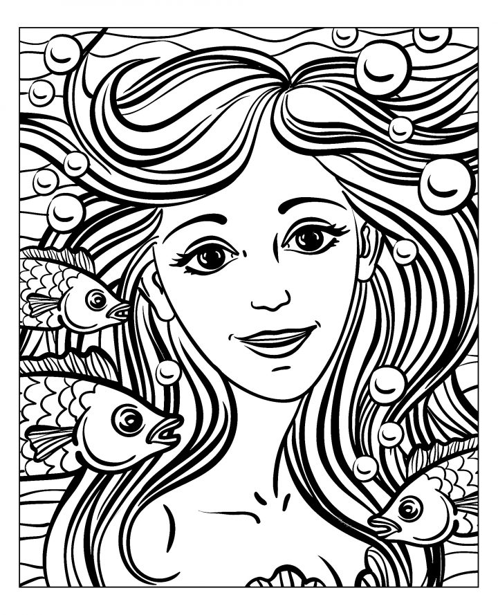 Visage Sirene – Mondes Aquatiques – Coloriages Difficiles destiné Visage À Colorier