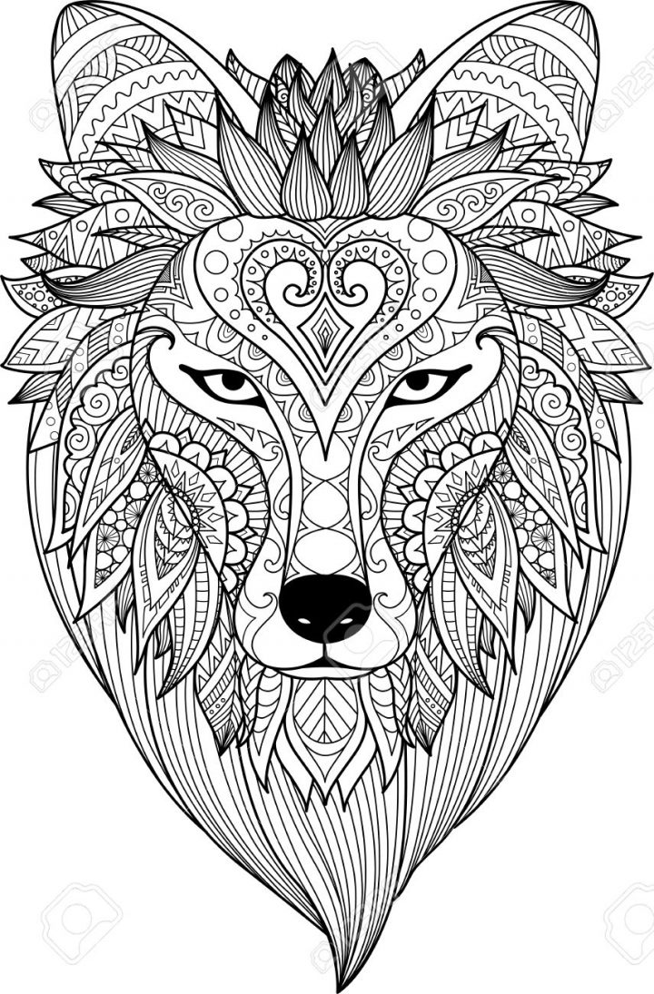 Zendoodle Stylise De Visage Loup Pour Une Page Et Un Élément De Dessin Pour  Colorier Pour Adultes tout Visage À Colorier