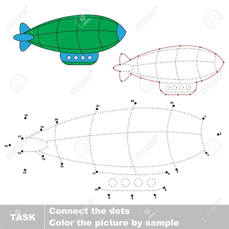 Zeppelin En Vecteur À Tracer En Chiffres, Jeu Visuel Pour Enfants. destiné Apprendre À Tracer Les Chiffres