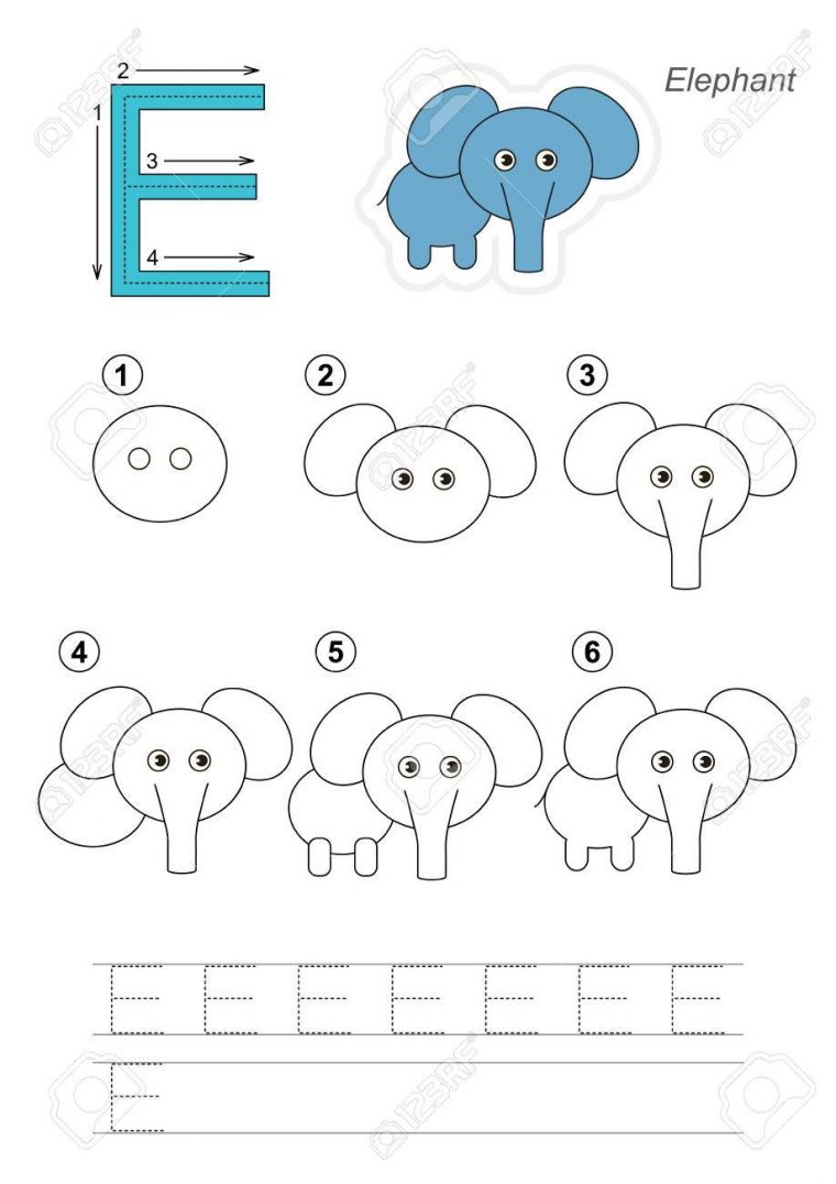 Zoo Alphabet Complet. Apprenez L'écriture. Dessin Tutoriel Pour La Lettre E avec Dessin Lettre E