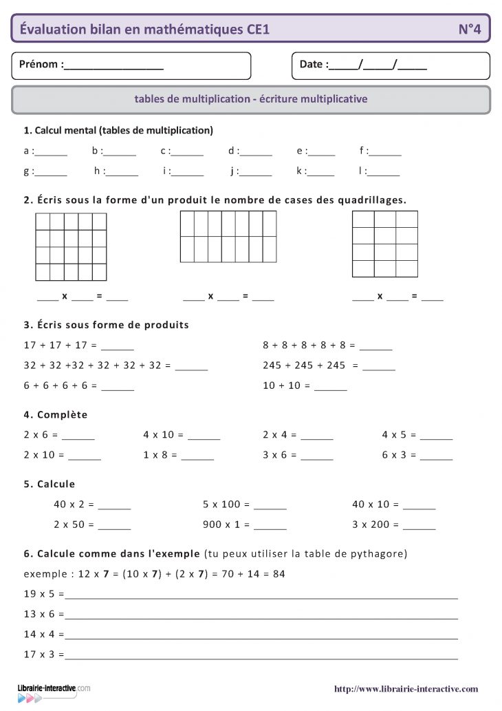 16 Évaluations Mathématiques À Utiliser Toute L'année En Ce1 intérieur Exercice De Math A Imprimer