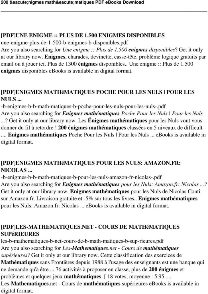 200 Énigmes Mathématiques Pdf – Pdf Free Download intérieur Charade A Imprimer