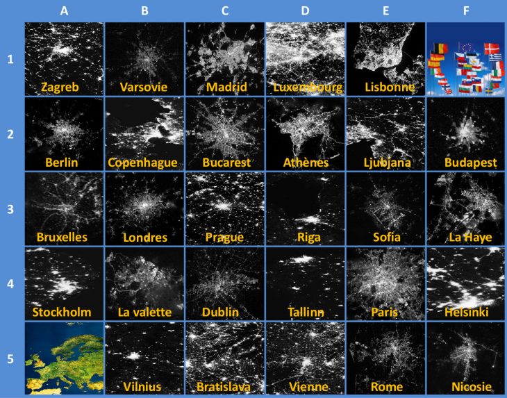 28 Capitales Européennes Vues De L'espace Et 28 Drapeaux. A avec Quiz Sur Les Capitales De L Union Européenne