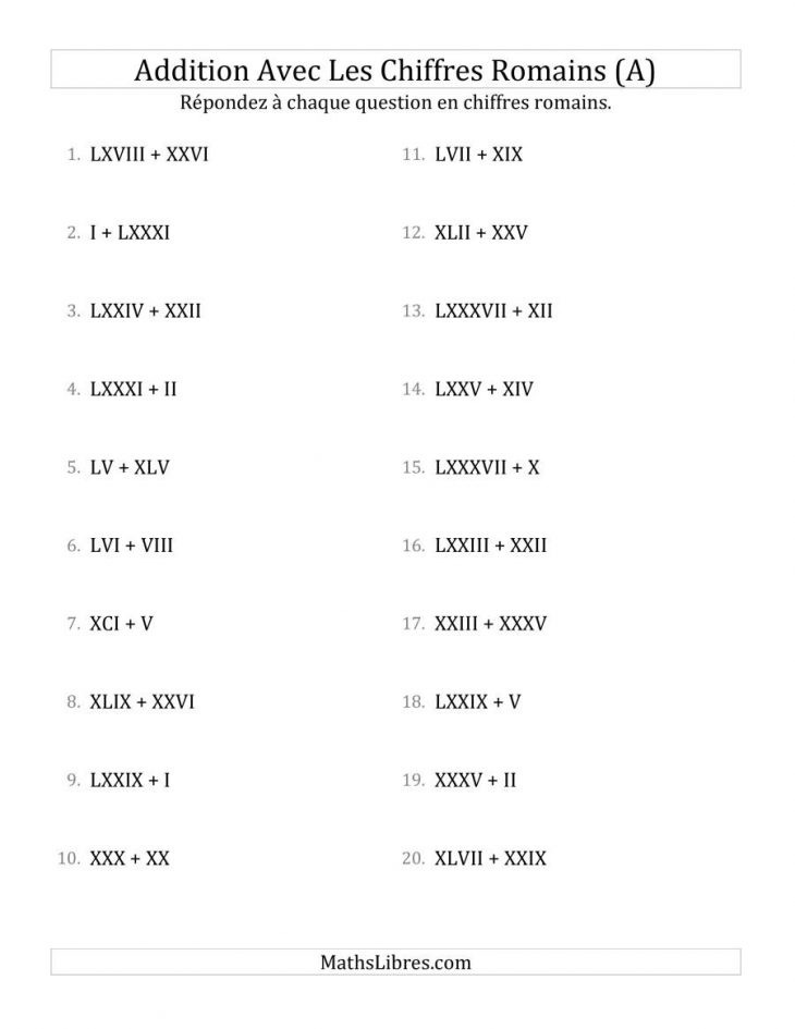Addition Avec Les Chiffres Romains (Jusqu'à C) (A) dedans Apprendre Les Chiffres Romains