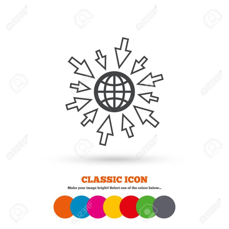 Aller À L'icône Web. Globe Avec Le Signe Du Curseur De La Souris. Symbole  D'accès Internet. Icône Plate Classique. Cercles Colorés concernant La Souris Du Web