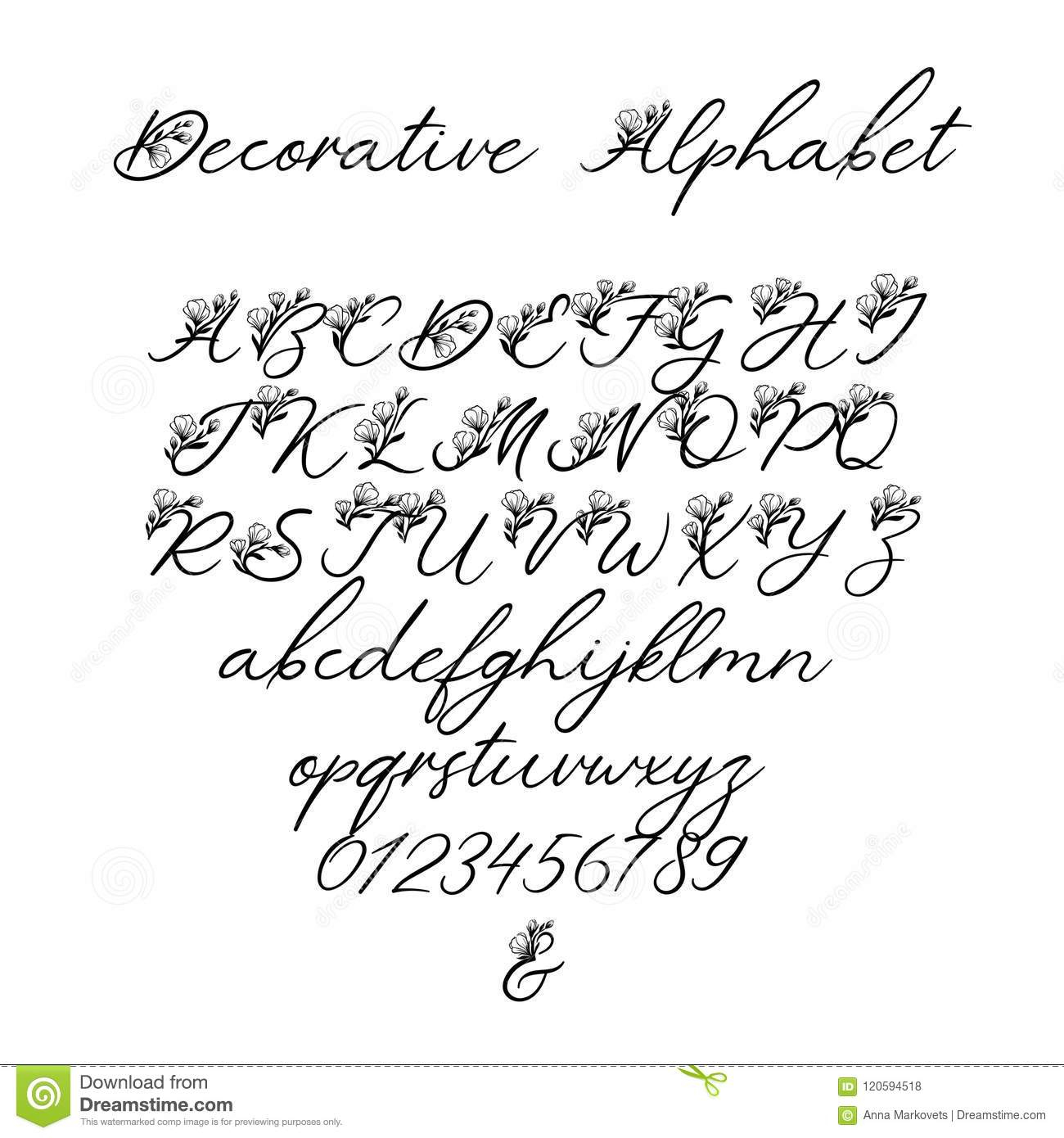 Alphabet De Calligraphie De Vecteur Lettres Florales Police tout Modele Calligraphie Alphabet Gratuit