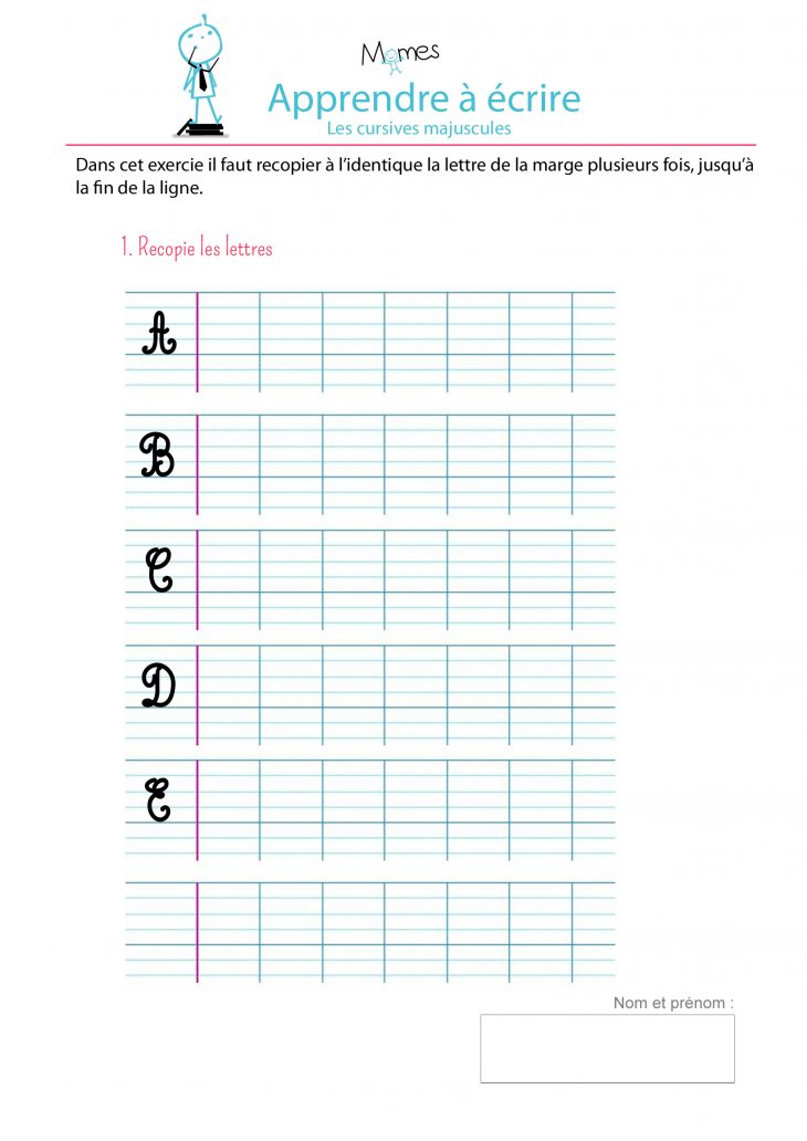 Apprendre À Écrire Les Cursives Majuscules A,b,c,d,e – Momes concernant Ecriture En Majuscule