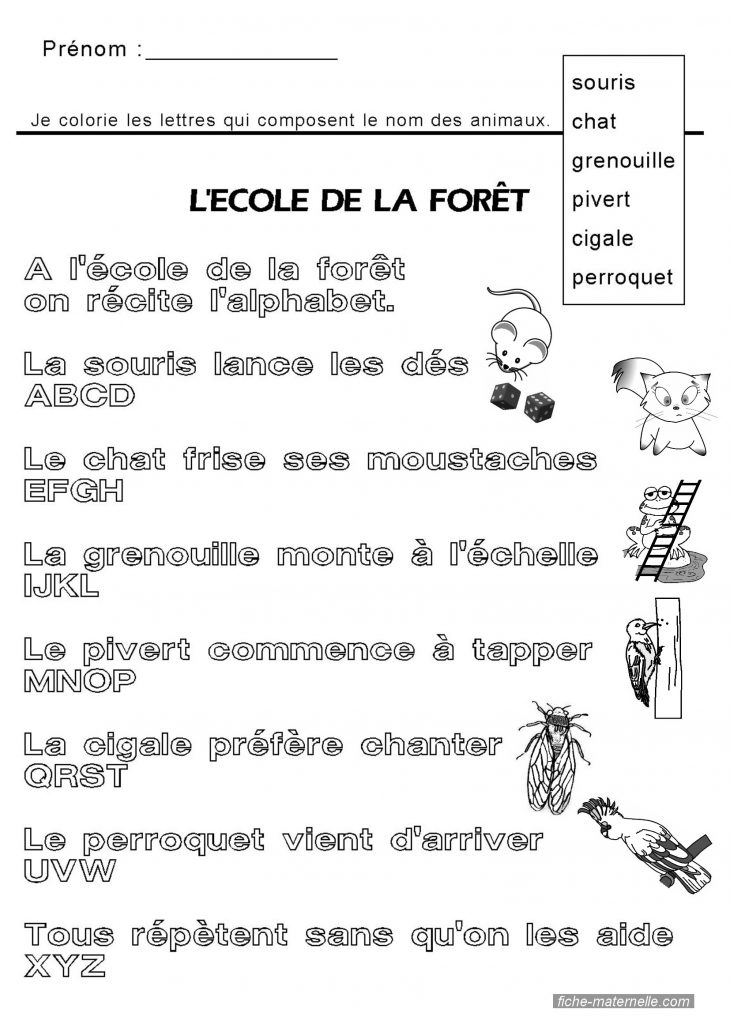 Apprendre À Lire : Comptine Alphabetique Gs Et Ms pour Animaux Foret Maternelle