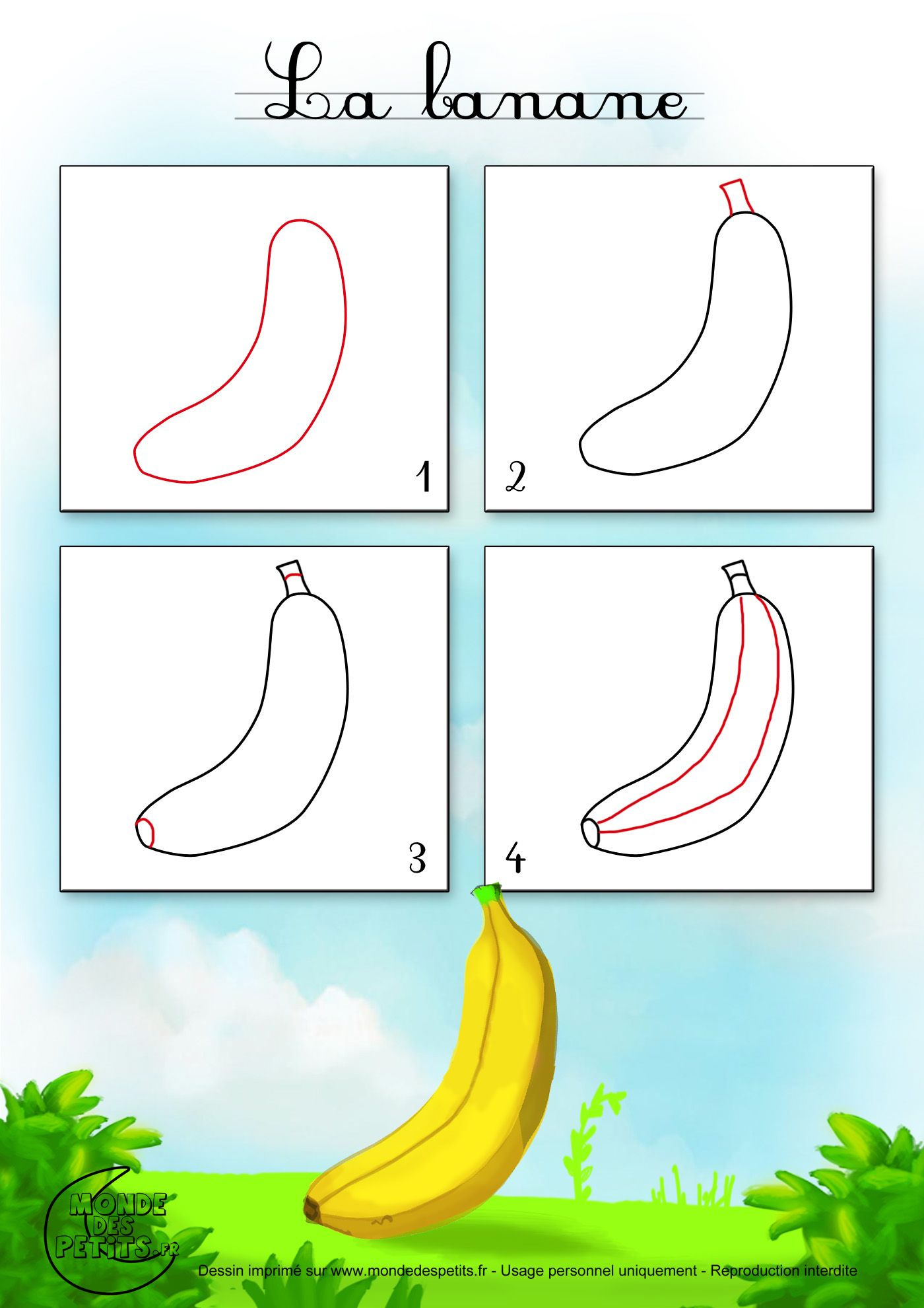 Apprendre-Dessiner-Fruit-Banane (1400×1980) | Art tout Dessiner Une Banane