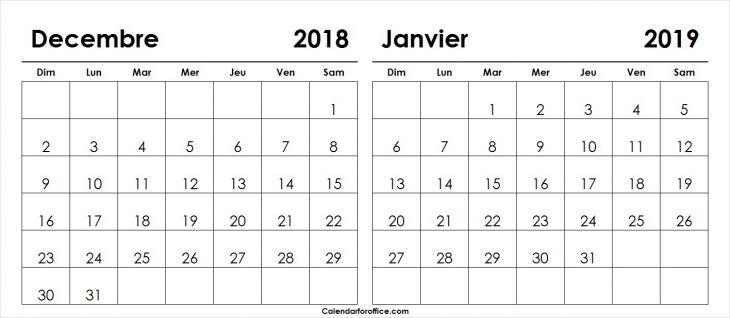 Blanc Calendrier Decembre 2018 Janvier 2019 Modèle De intérieur Calendrier A Imprimer 2018