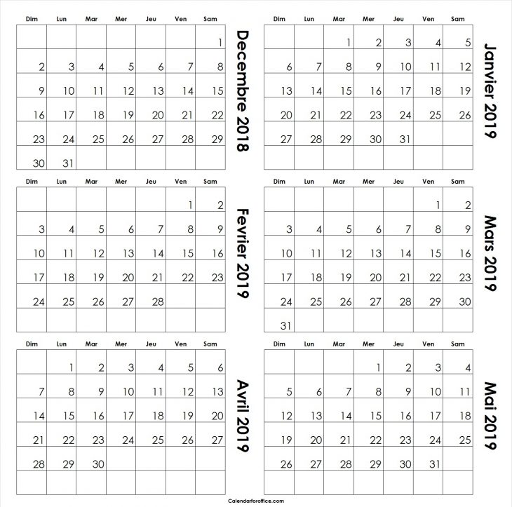 Blanc Decembre 2018 A Mai 2019 Calendrier Modèle De Mensuel pour Calendrier A Imprimer 2018