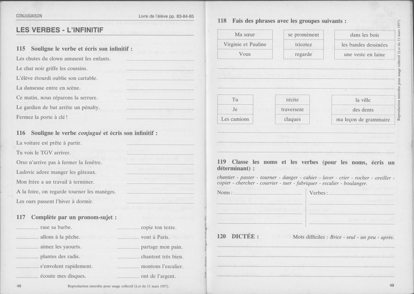 Bled, Exercices D&amp;#039;orthographe Ce1 (1990) | Exercices dedans Exercice Gratuit Ce1 