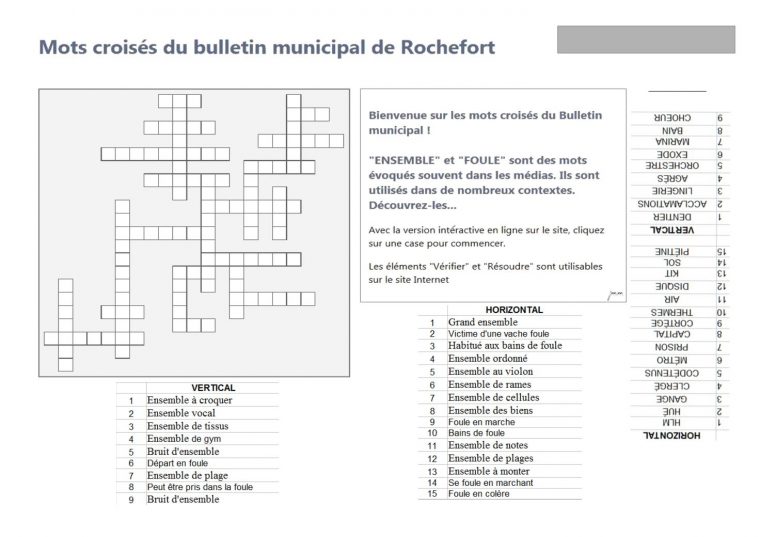 Bulletin Municipal Numéro 31, Janvier 2016, Commission destiné Grand Ensemble Mots Croisés