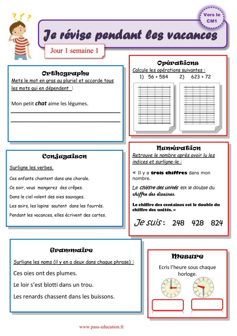 Cahier De Vacances Gratuit À Imprimer – Ce2 Vers Le Cm1 avec Cahier De Vacances 1Ere S