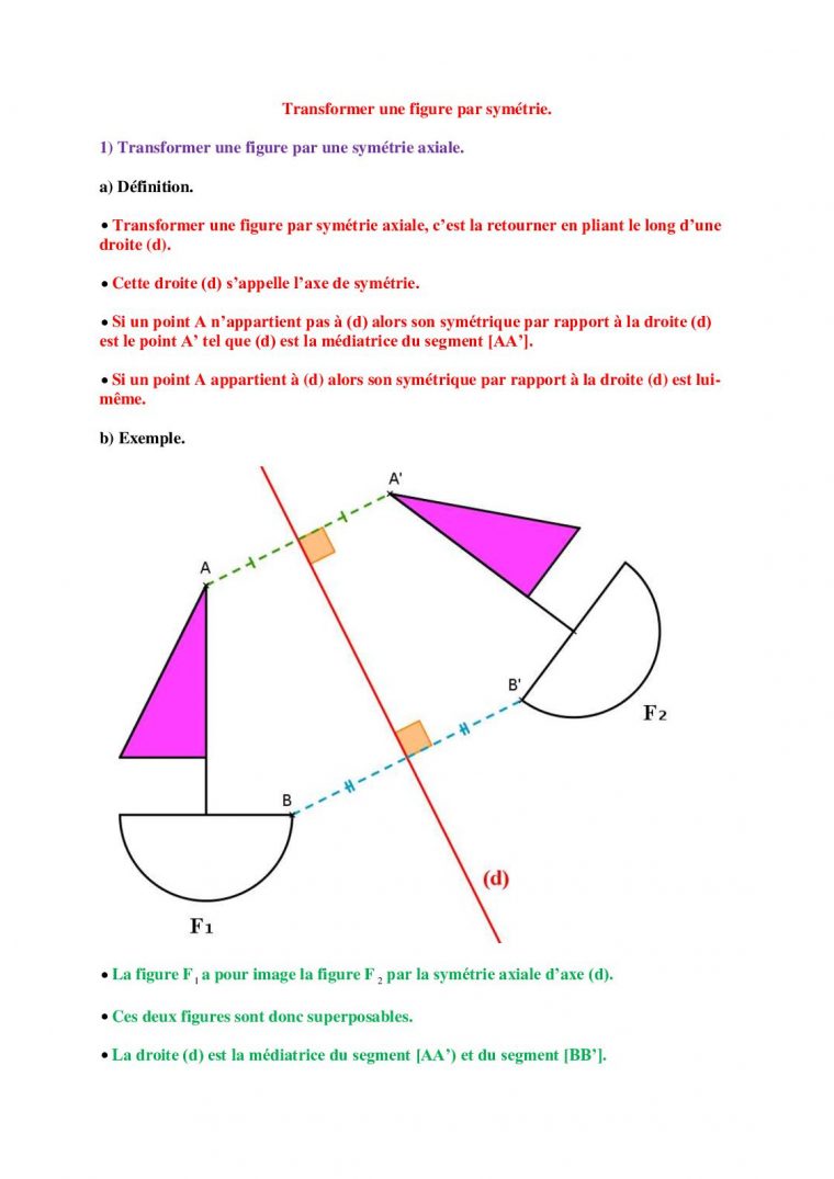 Calaméo – 4° Cours : Transformer Une Figure Par Symétrie avec Symétrie Axial