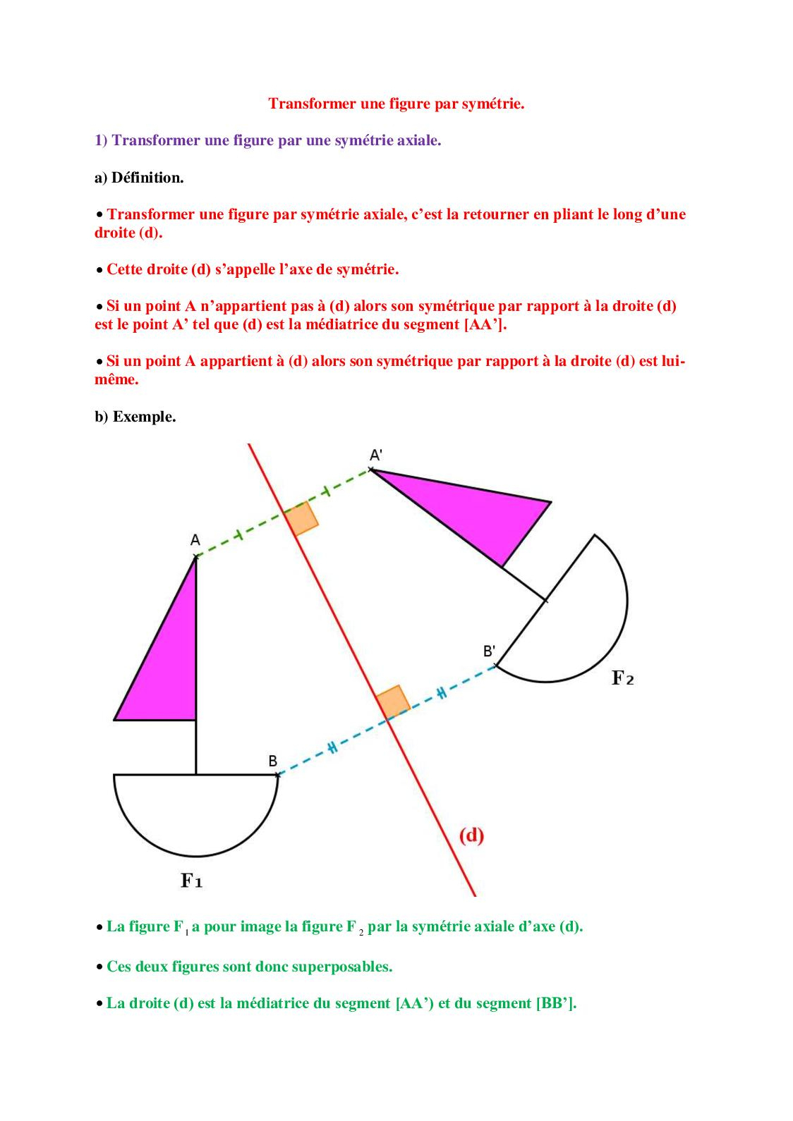 Calaméo - 4° Cours : Transformer Une Figure Par Symétrie avec Symétrie Axial