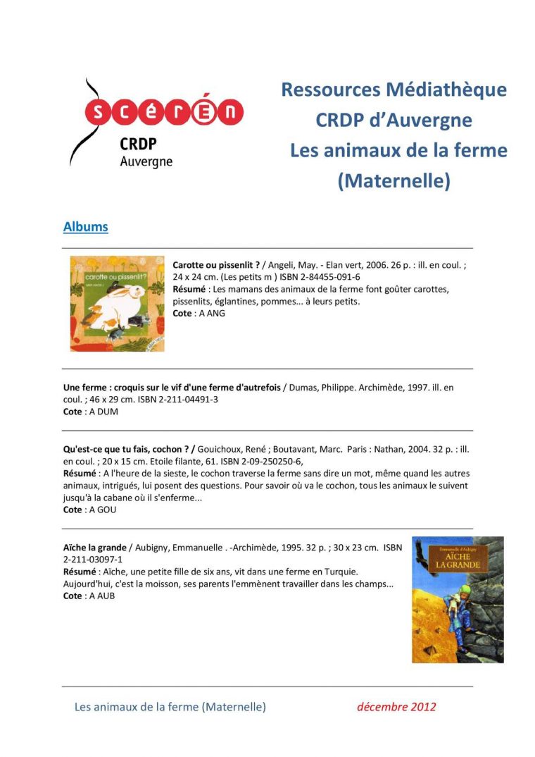 Calaméo – Bibliographie "les Animaux De La Ferme" destiné Les Animaux De La Ferme Maternelle