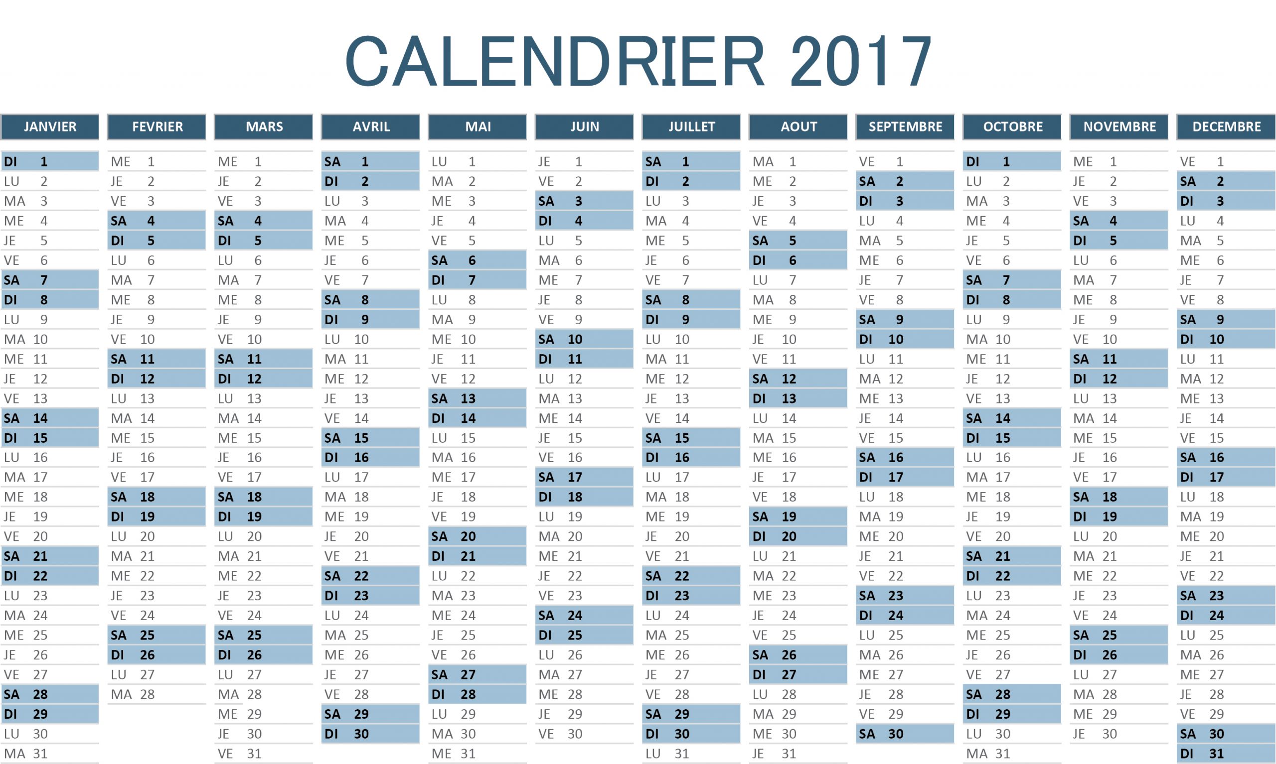 Calendrier 2017 Excel À Télécharger Gratuitement pour Imprimer Un Calendrier 2017 