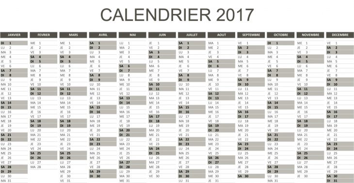 Calendrier 2017 Excel Et Pdf ⇒ À Télécharger Et Imprimer avec Imprimer Un Calendrier 2017