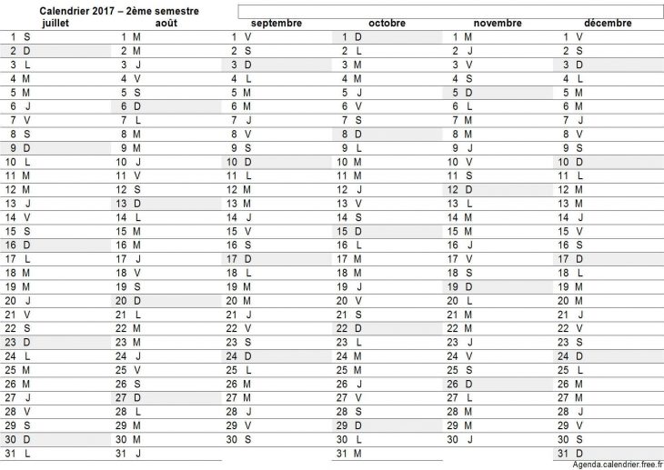 Calendrier 2017 Horizontal Deuxième Semestre | Calendrier À intérieur Imprimer Un Calendrier 2017