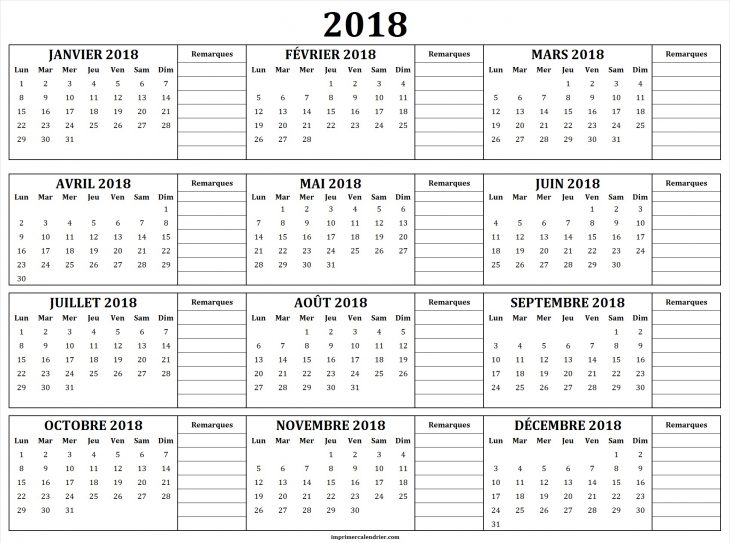 Calendrier 2018 À Imprimer Gratuit | Calendrier Pour Imprimer pour Calendrier 2018 À Télécharger Gratuit