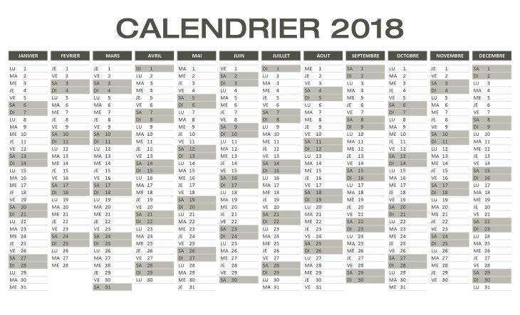 Calendrier 2018 Excel & Pdf À Télécharger Gratuitement destiné Calendrier 2018 À Télécharger Gratuit