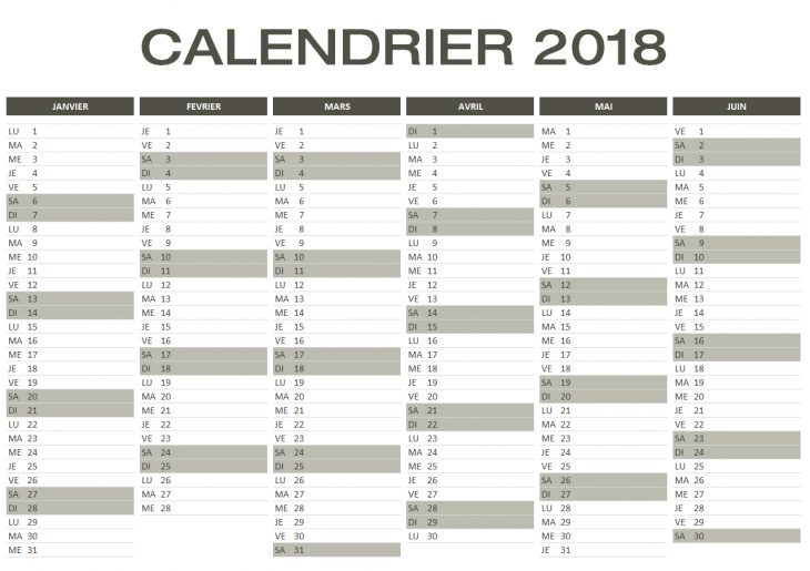 Calendrier 2018 Excel & Pdf À Télécharger Gratuitement encequiconcerne Calendrier A Imprimer 2018