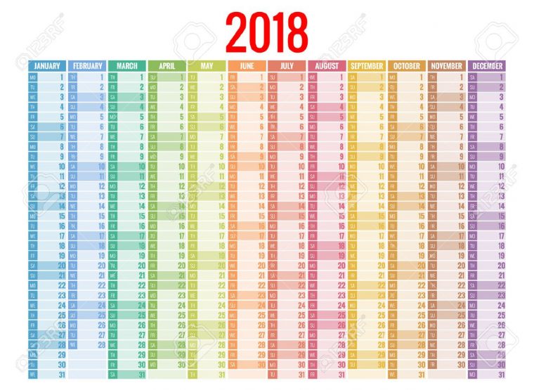 Calendrier 2018. Imprimer Le Modèle. La Semaine Commence Le Dimanche.  Orientation Portrait. Ensemble De 12 Mois. Planificateur Pour 2018 Année. avec Calendrier De La Semaine À Imprimer