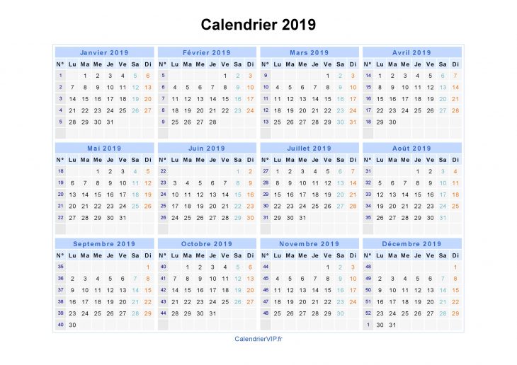 Calendrier 2019 À Imprimer Gratuit En Pdf Et Excel pour Calendrier 2018 À Télécharger Gratuit