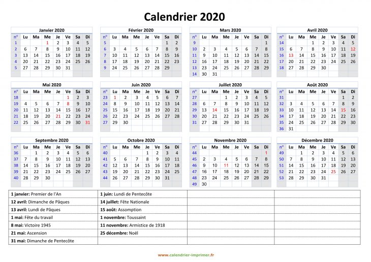 Calendrier 2020 À Imprimer Gratuit dedans Imprimer Des Calendriers