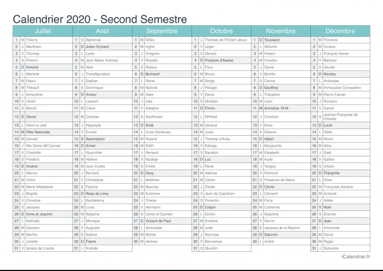 Calendrier 2020 À Imprimer Pdf Et Excel – Icalendrier destiné Calendrier De La Semaine À Imprimer