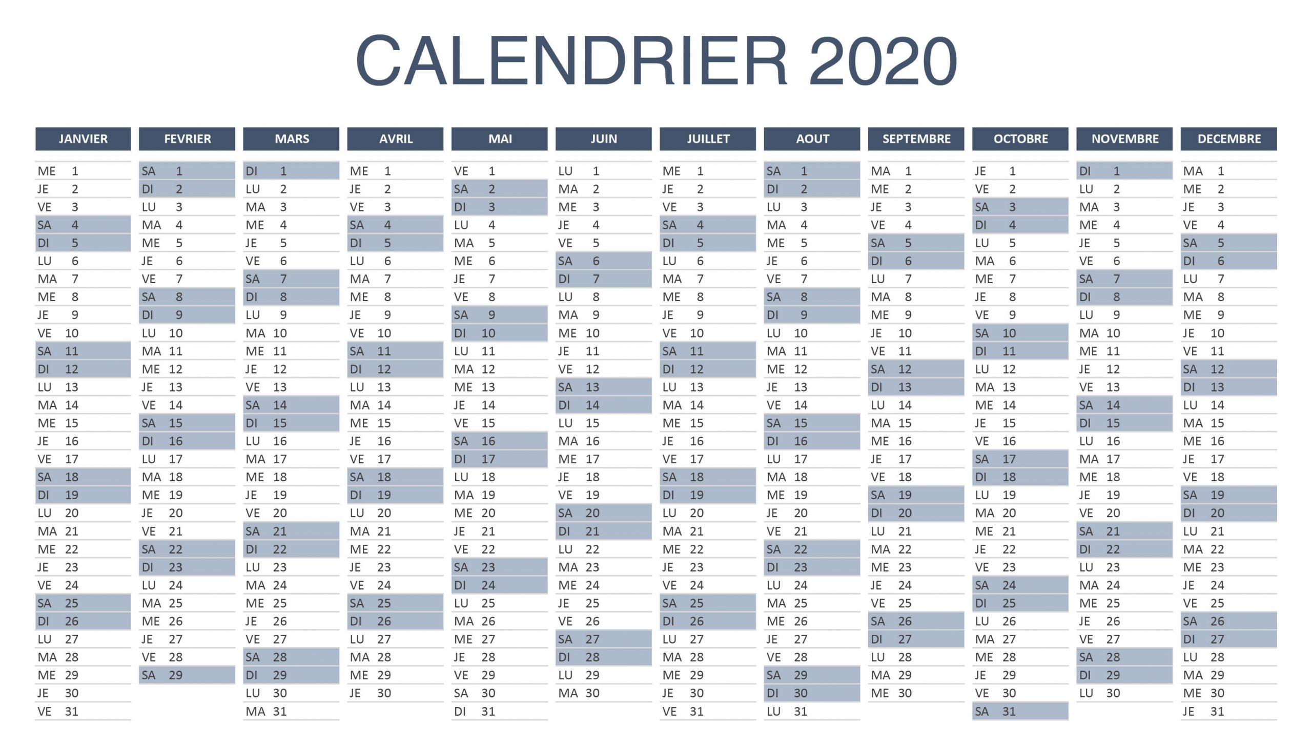 Calendrier 2020 Excel Et Pdf ▷▷ À Télécharger Et Imprimer encequiconcerne Imprimer Des Calendriers 