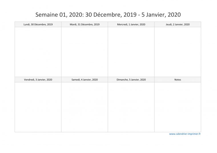 Calendrier 2020 Semaine (Planning, Hebdomadaire, Semainier) destiné Calendrier De La Semaine À Imprimer