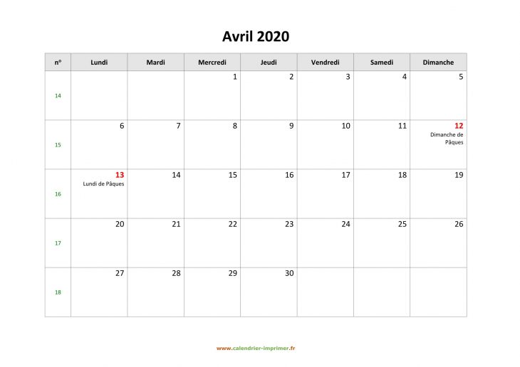 Calendrier Avril 2020 À Imprimer Vacances – Zudocalendrio intérieur Imprimer Des Calendriers