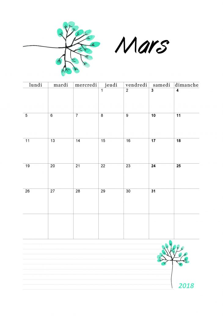 Calendrier De Mars 2018 – En Mode Portrait – Calendriers avec Calendrier Mars 2018 À Imprimer