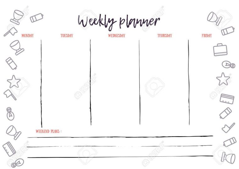 Calendrier De Planification Hebdomadaire Pour Un Usage Professionnel Et  Privé. Document A4 Prêt À Imprimer Avec Des Icônes. Plan De La Semaine. destiné Calendrier De La Semaine À Imprimer