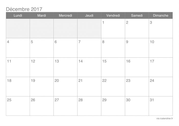 Calendrier Décembre 2017 À Imprimer – Icalendrier destiné Imprimer Un Calendrier 2017