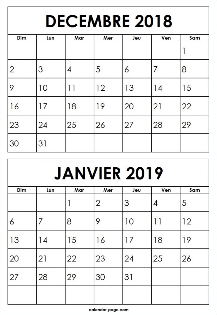 Calendrier Decembre 2018 Janvier 2019 A Imprimer serapportantà Calendrier A Imprimer 2018