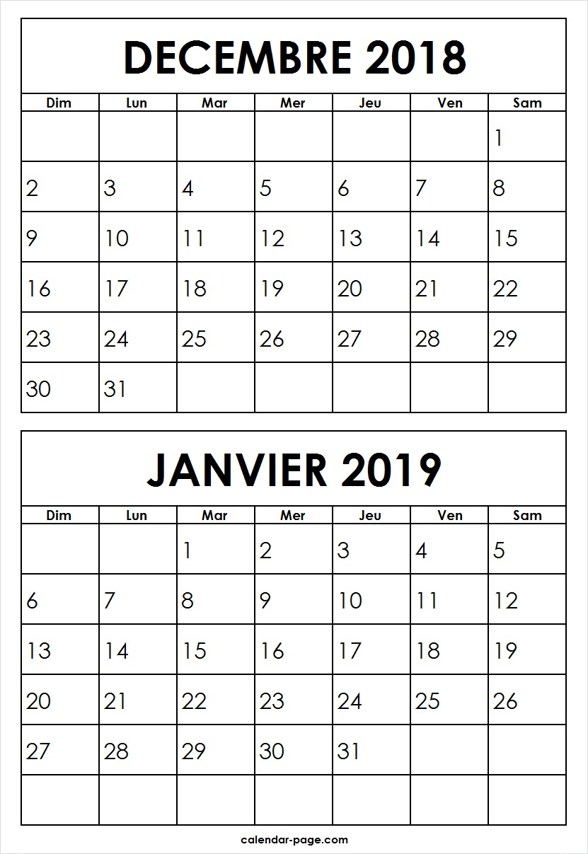 Calendrier Decembre 2018 Janvier 2019 A Imprimer serapportantà Calendrier A Imprimer 2018 