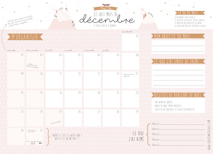 Calendrier Du Mois De Décembre À Imprimer – La Vie En Plus Joli à Calendrier 2018 A Imprimer Par Mois