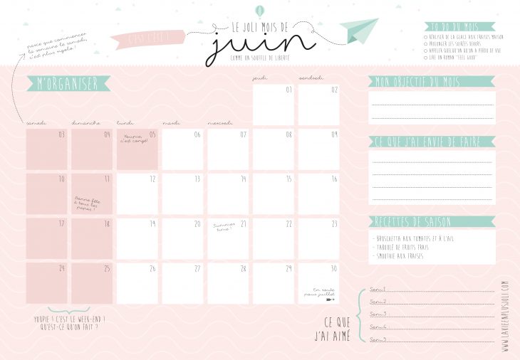 Calendrier Du Mois De Juin À Imprimer – La Vie En Plus Joli intérieur Imprimer Des Calendriers