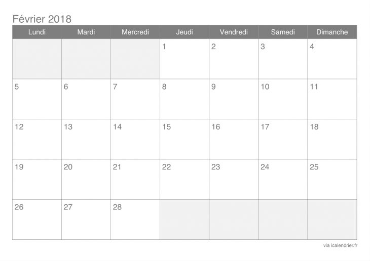 Calendrier Février 2018 À Imprimer – Icalendrier tout Calendrier 2018 A Imprimer Par Mois