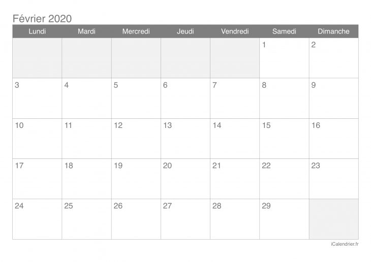 Calendrier Février 2020 À Imprimer – Icalendrier intérieur Imprimer Des Calendriers