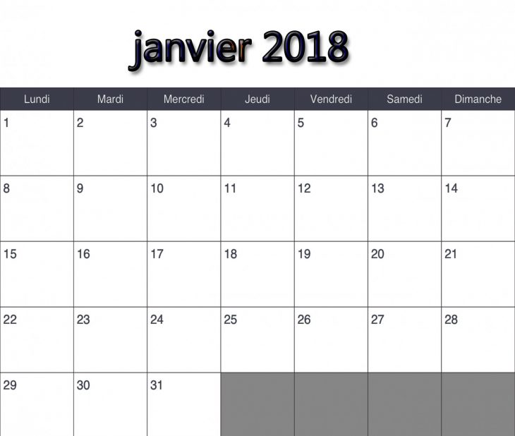 Calendrier Janvier 2018 – Calendrier Vierge À Imprimer à Calendrier A Imprimer 2018