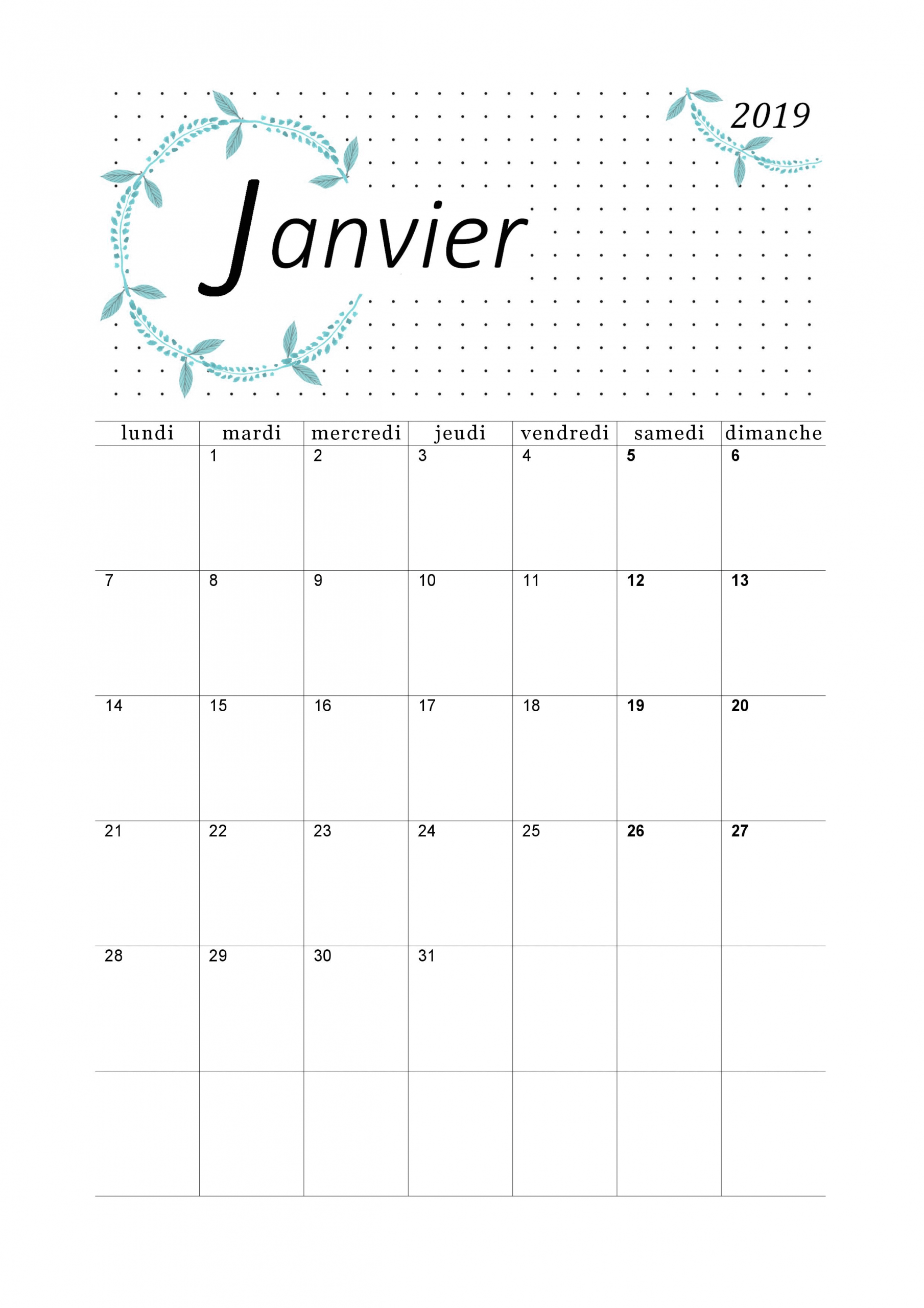 Calendrier Janvier 2019 À Imprimer - Calendriers Imprimables tout Imprimer Des Calendriers