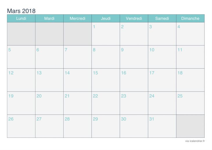 Calendrier Mars 2018 À Imprimer – Icalendrier destiné Calendrier Mars 2018 À Imprimer