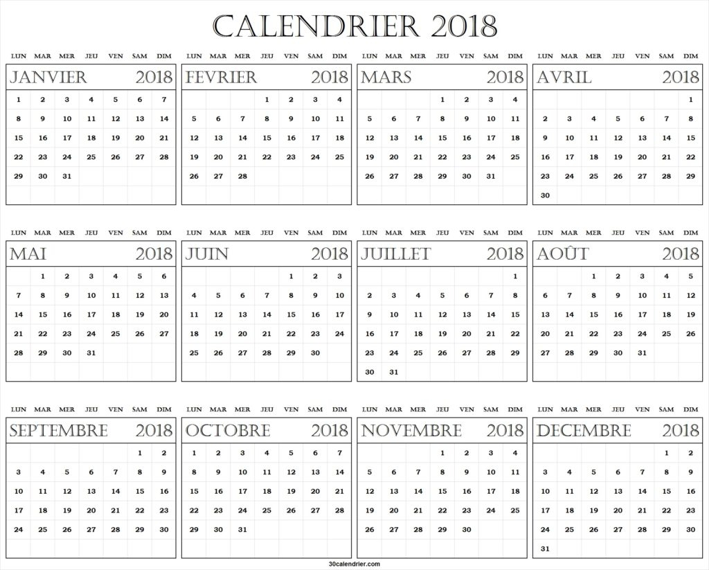 Calendrier Mensuel 2018 À Imprimer | Imprimer Calendrier pour Calendrier 2018 A Imprimer Par Mois